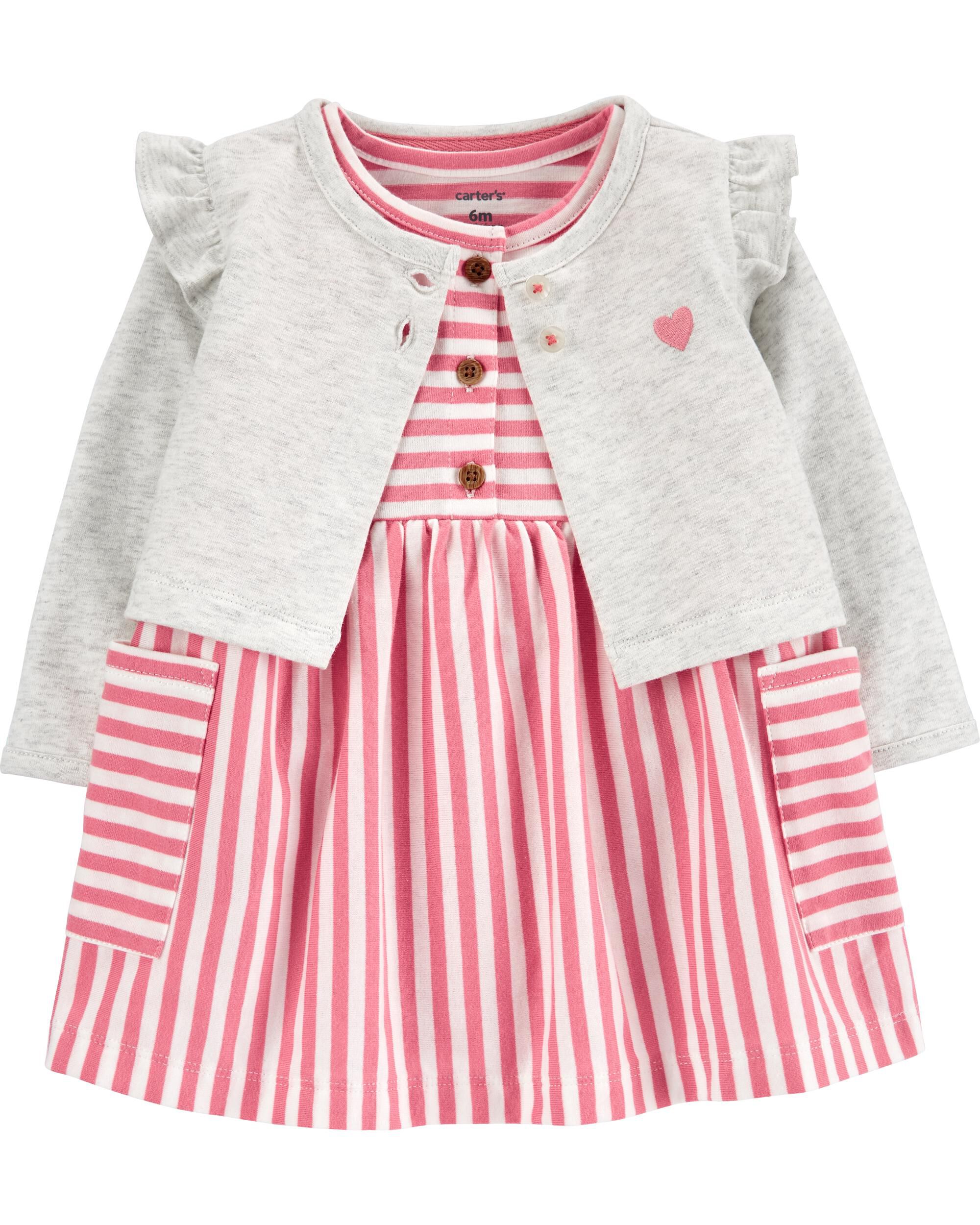 *DOORBUSTER* 2-Piece Striped Bodysuit Dress & Cardigan Set