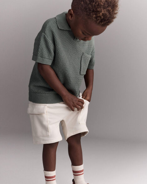Toddler Boy French Terry Cargo Short with Pockets - Cream