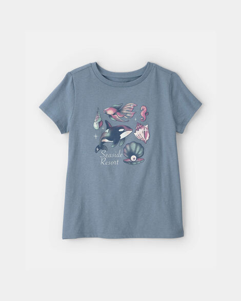 girls 'seaside resort' sea animal graphic tee - blue