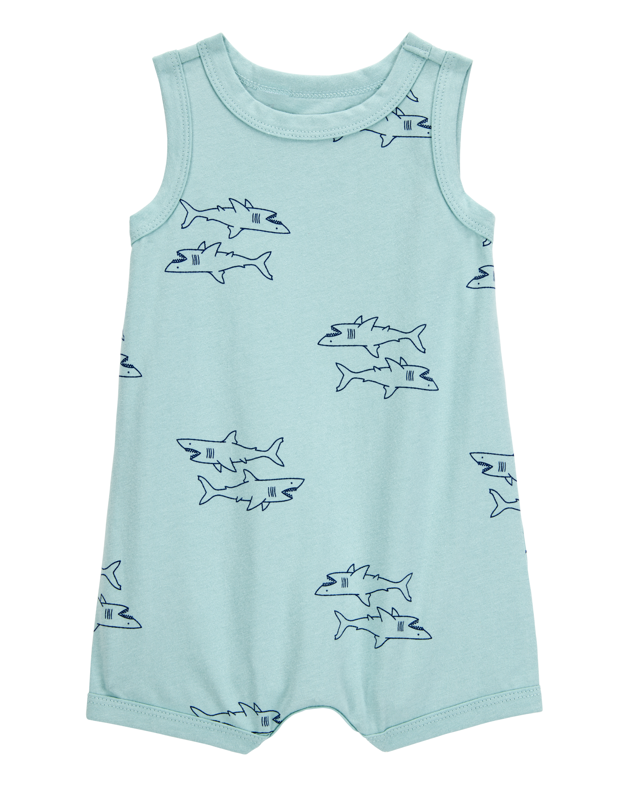 Baby Boy Shark Print Cotton Romper - Blue