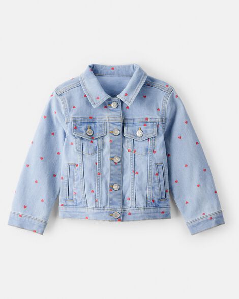 Toddler Girl Heart Denim Jacket - Light Wash