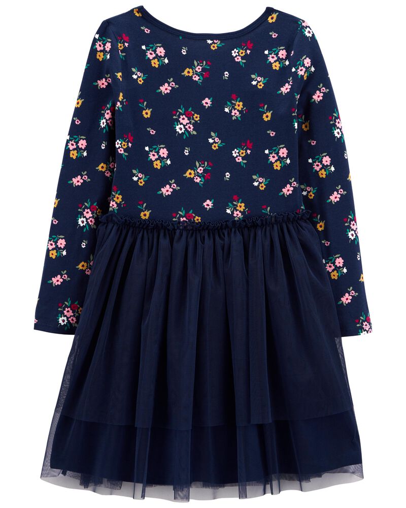 Navy Kid Floral Tutu Jersey Dress