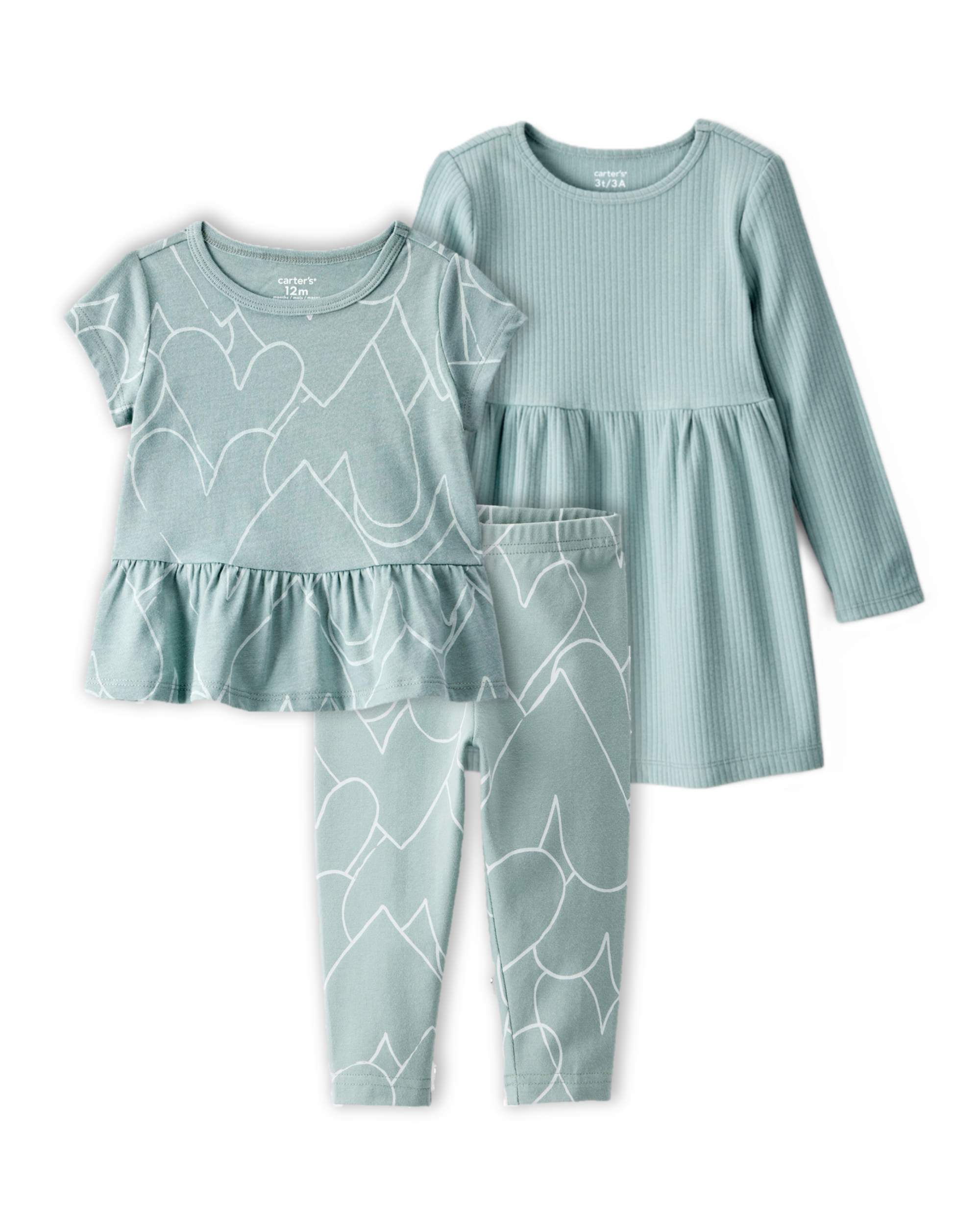 Baby Girl 3-Piece Heart Print Outfit & Dress Set - Green