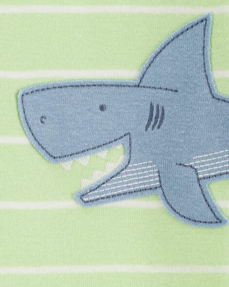  Product image 2 of Baby Shark Striped Snug Fit Cotton Footless 1-Piece Pajamas - Green