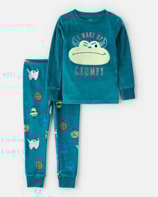 Toddler Boy Dinosaur Print DreamPlush Long-Sleeve Snug Fit 2-Piece Pajamas - Tan