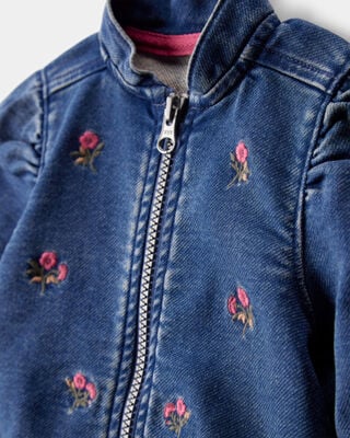 Product image 2 of Baby Floral Denim Embroidery Zip-Up Jacket - Utility Blue Wash