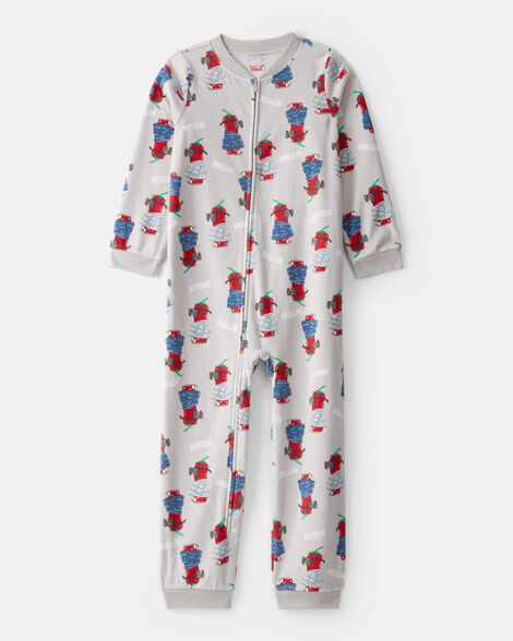 boys chili pepper print fleece long-sleeve loose fit 1-piece pajamas - grey