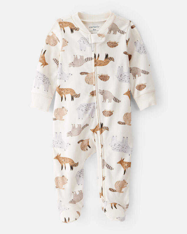 Product image 1 of Baby Boy Fox Print 100% Cotton Long-Sleeve Sleep & Play - Ivory