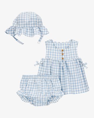 Product image 1 of Baby 3-Piece Gingham Hat Outfit Set - Blue/White