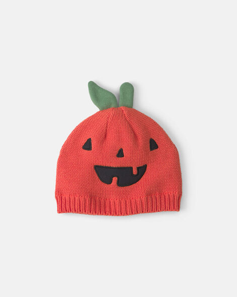 baby halloween pumpkin knit hat - orange