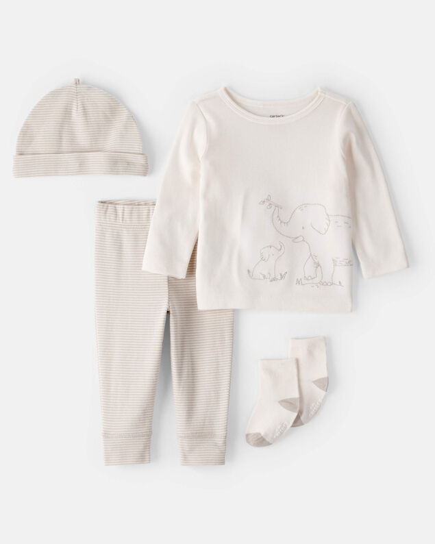 Product image 1 of Baby 4-Piece Elephant Outfit Set - Grey/Ivory