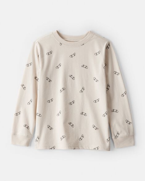 boys skateboard print long-sleeve graphic tee - brown