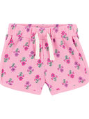 Pink - Baby Waffle Knit Pull-On Floral Shorts, Selected