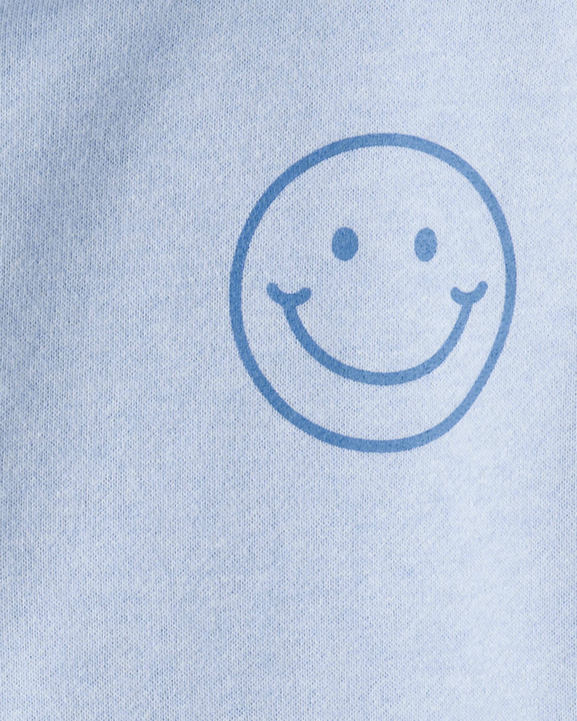 Girls Smiley Face Print Quarter-Zip Pullover Sweatshirt - Blue