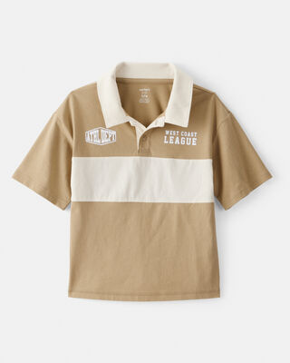 Product image 1 of Boys Cotton Short-Sleeve Stripe Polo - Tan