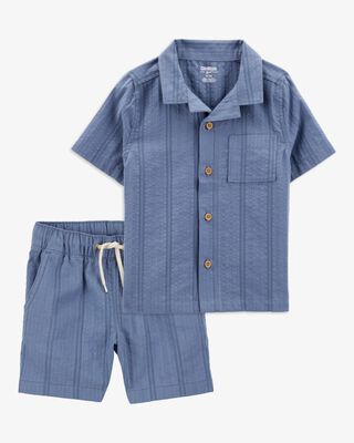 Product image 1 of Toddler 2-Piece Seersucker Button-Down Shirt & Drawstring Shorts Set - Blue