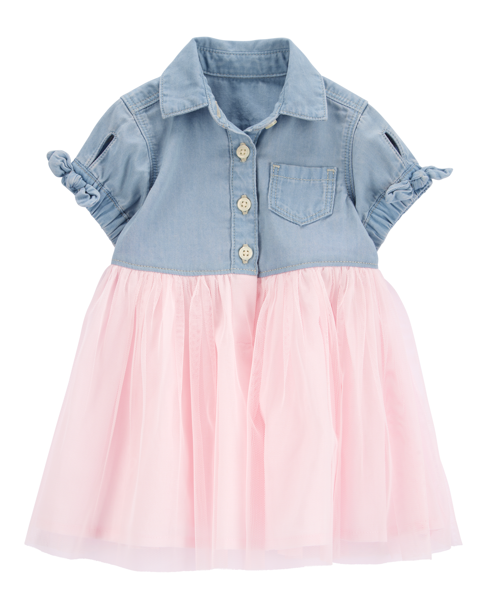 Baby Denim Shirt Dress With Tulle Skirt