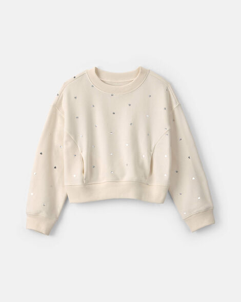 girls heart fleece pullover sweatshirt - cream