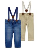 Multi - Baby 2-Pack Twill Suspender Pants, Selected