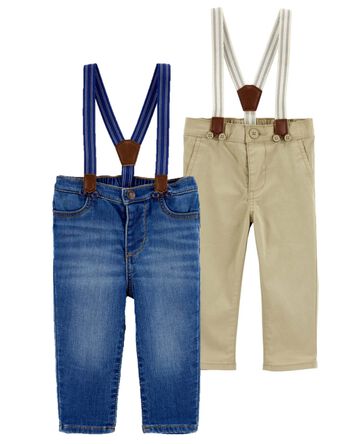 Baby 2-Pack Twill Suspender Pants