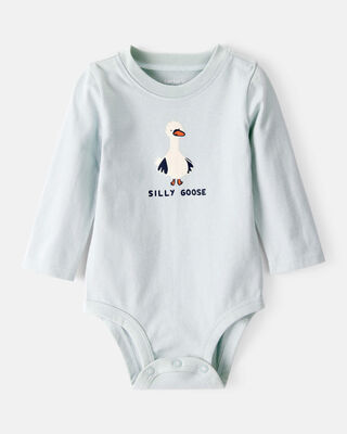 Product image 1 of Baby Silly Goose Cotton Long-Sleeve Graphic Bodysuit - Blue