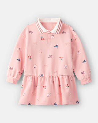 Product image 1 of Toddler Girl Art Print Collared Long-Sleeve Dress - Pink