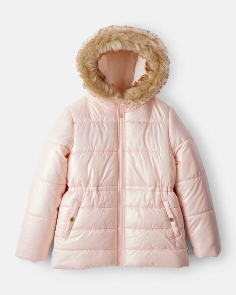 girls hooded heavyweight winter jacket - pink