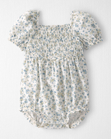 Baby Girl Smocked Romper Made with Organic Cotton in Spring Bloom