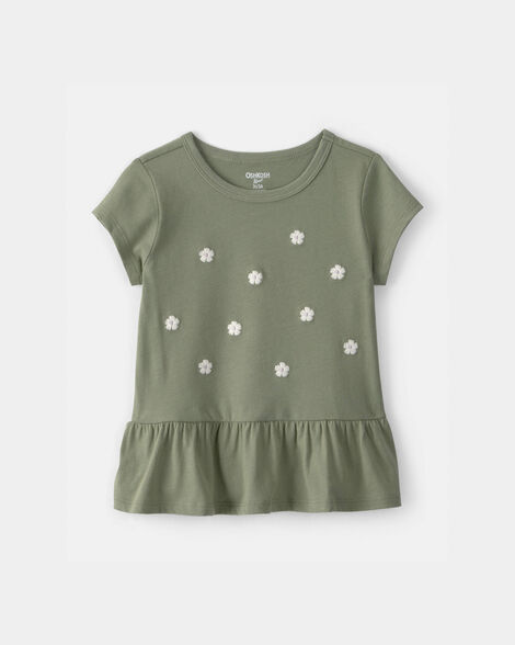 Toddler Girl Floral Embroidered Top - Green