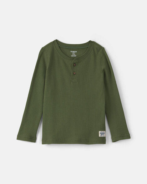 Toddler Boy Thermal Long-Sleeve Henley T-Shirt - Olive Green