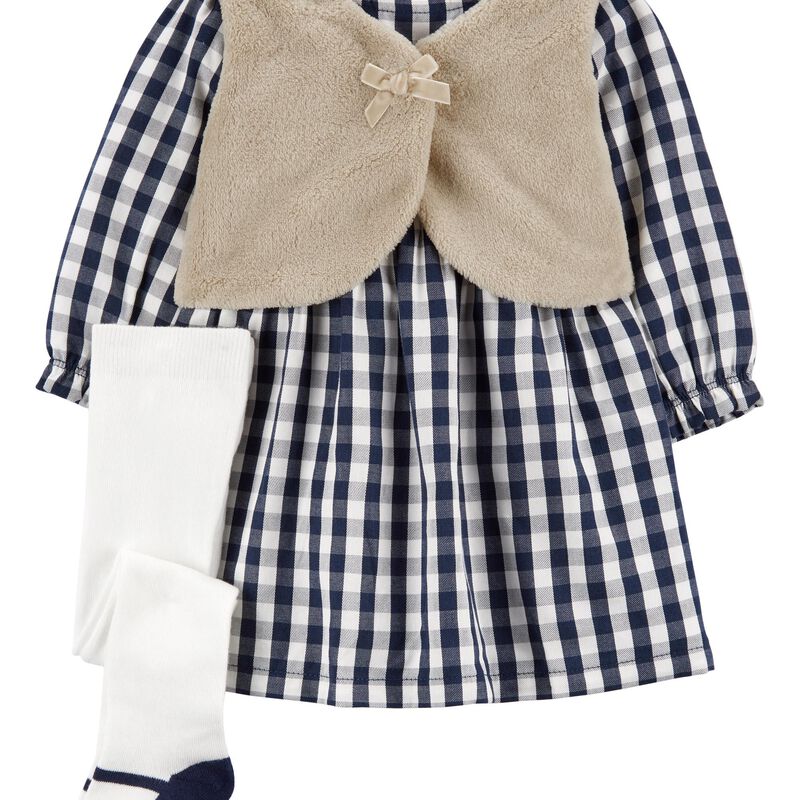 Baby Multi 3-Piece Fuzzy Vest & Dress Set | carters.com