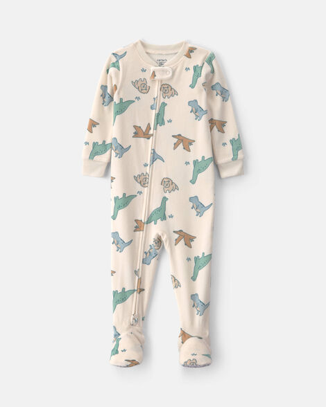 toddler boy 1-piece dino dreamplush snug fit footed pajama - cream