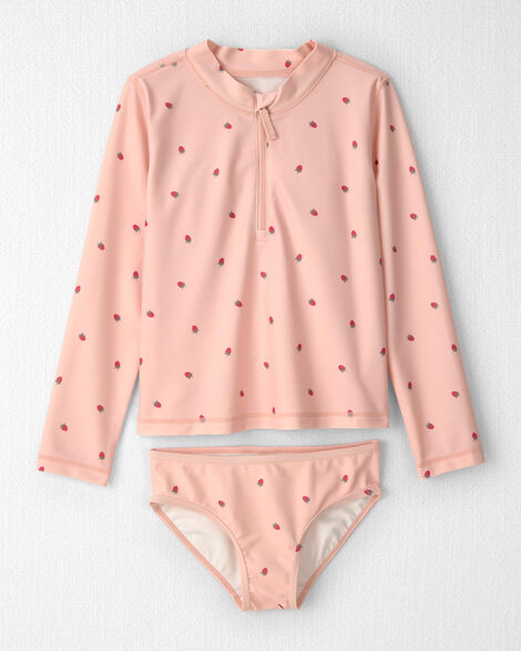 Girls 2-Piece Recycled Rashguard Swimsuit Set in Strawberry Print