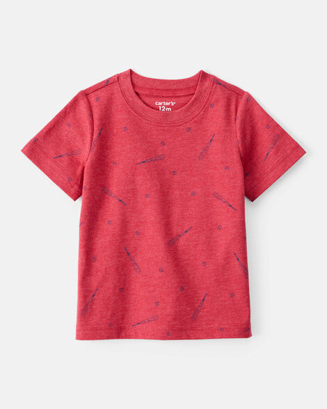 baby boy baseball print short-sleeve tee - red