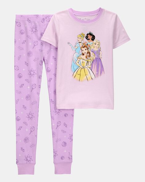 girls disney princess snug fit cotton 2-piece pajamas - purple