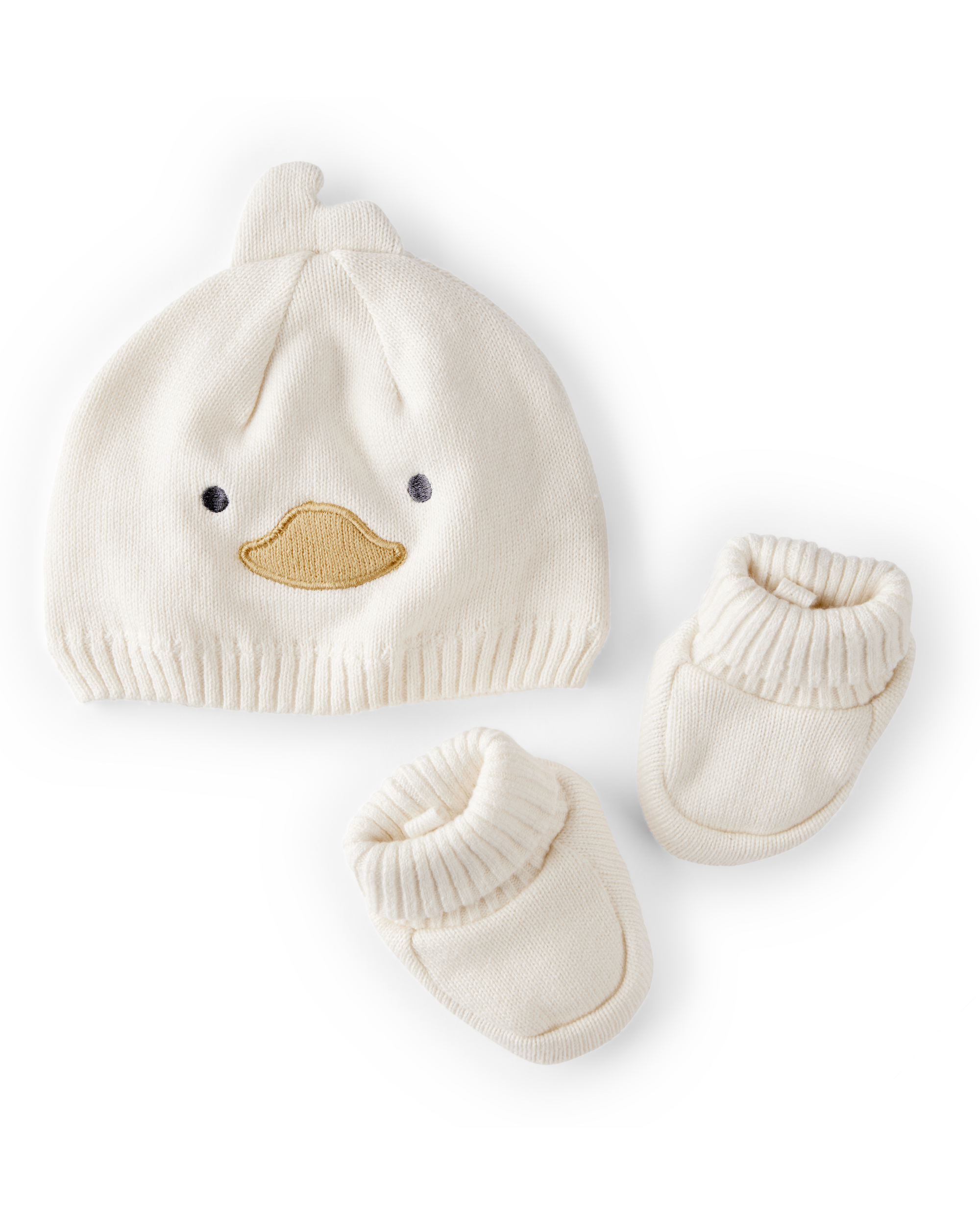Baby 2-Piece Duck Crochet Booties & Hat - White