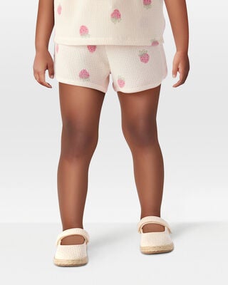 Product image 2 of Toddler Strawberry Print Waffle Knit Shorts - Ivory