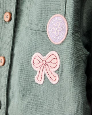 Product image 2 of Baby Girl Patchwork Cotton Long-Sleeve Utility Fashion Jacket - Green