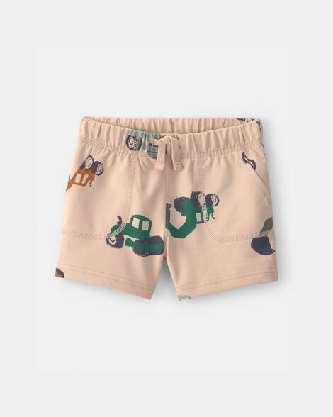 toddler boy construction french terry shorts - tan