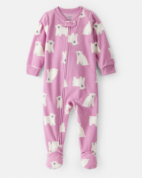 toddler girl polar bear loose fit long-sleeve 1-piece pajamas