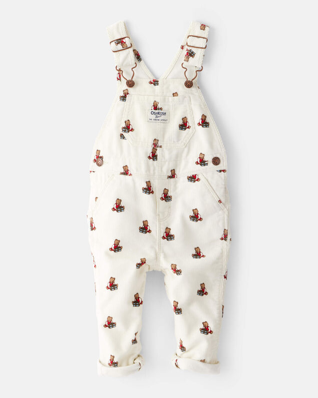 Product image 1 of Baby Girl Bear Print Corduroy Overalls - White
