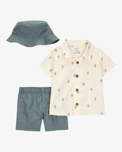  Product image 1 of Baby 3-Piece Cactus Short & Hat Set - Ivory/Green