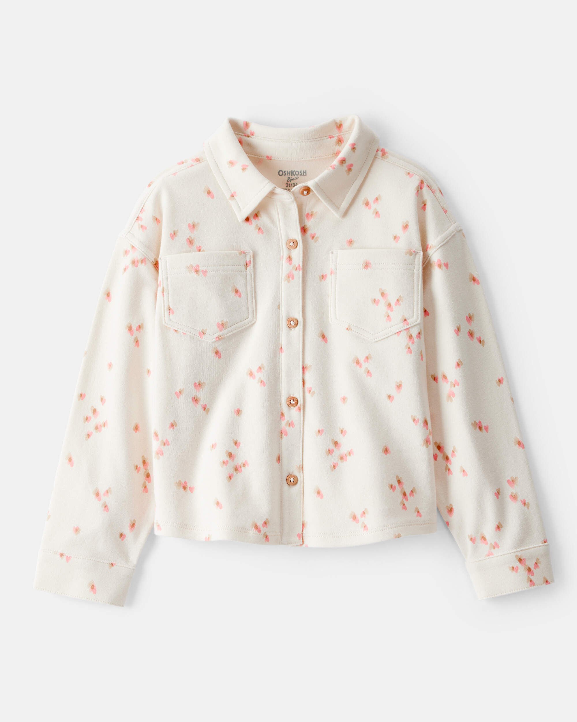 Toddler Girl Heart Print Long-Sleeve Flannel - Cream