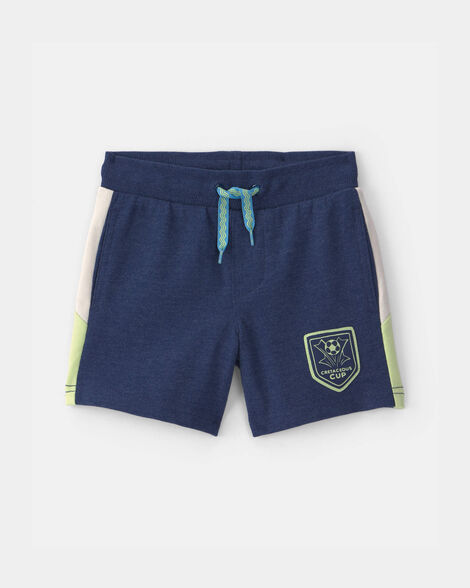 toddler boy dinosaur soccer french terry shorts - navy blue