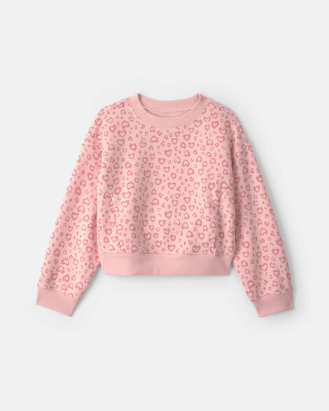 girls leopard fleece pullover sweatshirt - pink