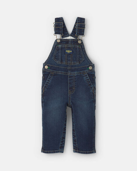 Baby Elastic Strap Denim Overalls - Dark Wash