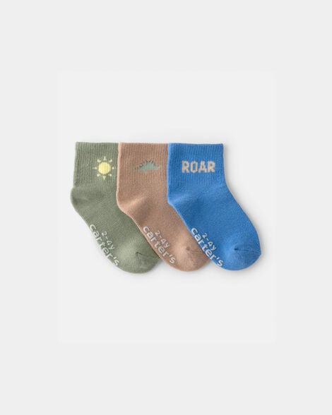 toddler boy 3-pack dino ankle socks - blue/grey