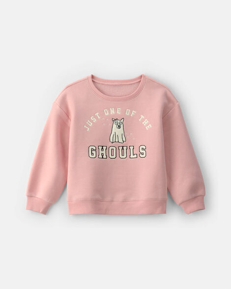girls ghoul halloween fleece pullover sweatshirt - pink