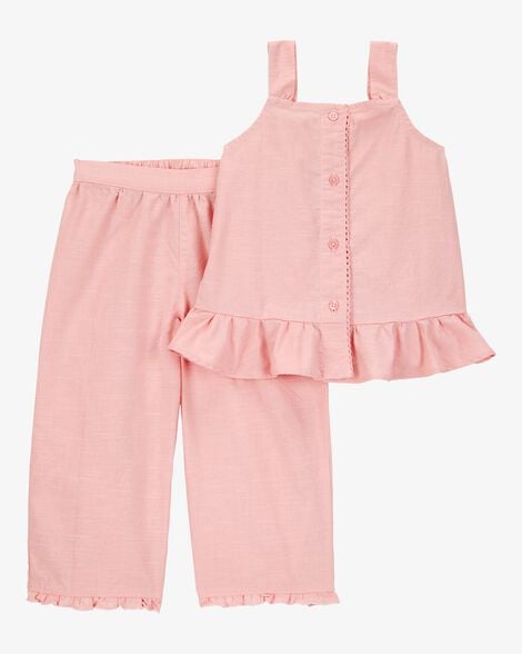 Product image 1 of Baby 2-Piece Button-Front Tank & Pull-On Pant Set - Pink