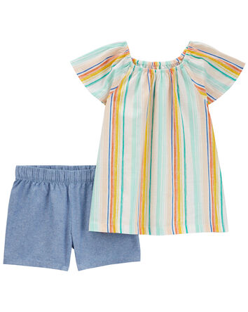Kid 2-Piece Striped Top & Chambray Short Set